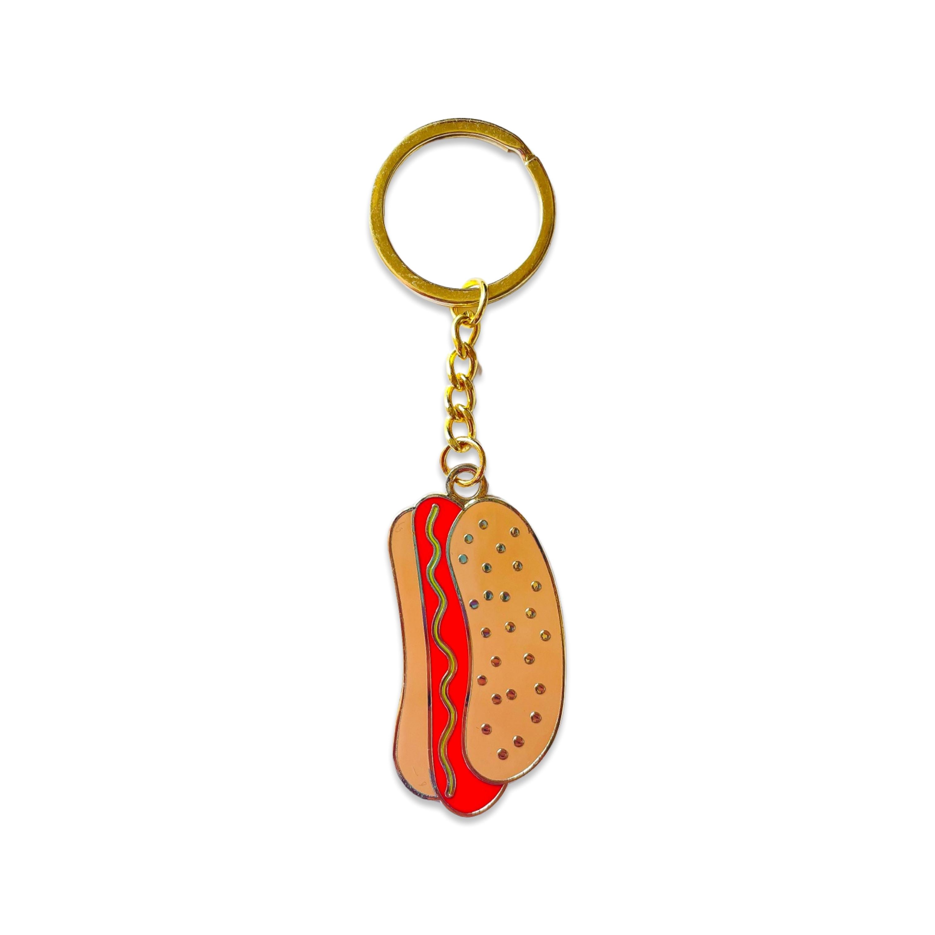 Hot Dog Enamel Keychain