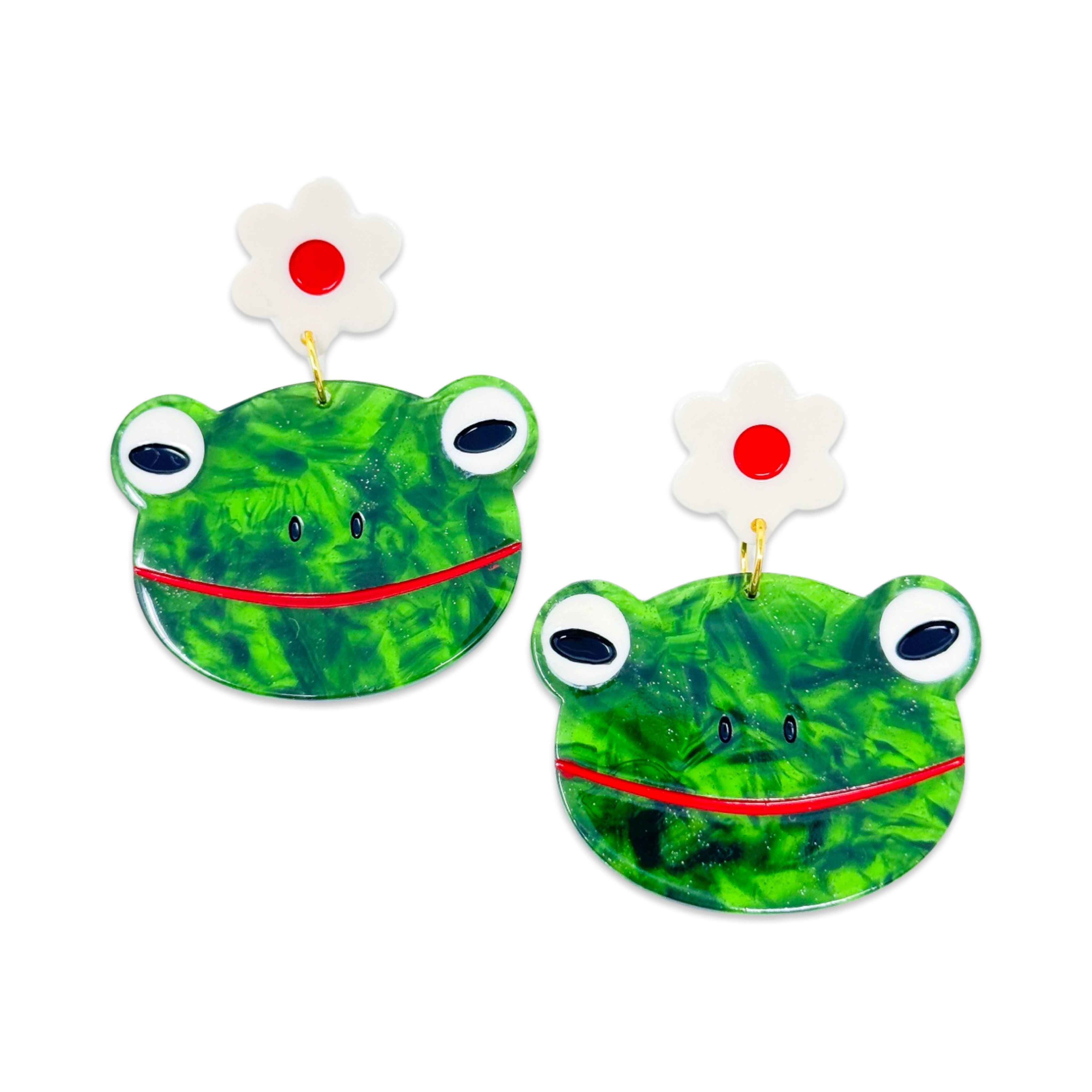 Frog and Flowers Acetate Earrings