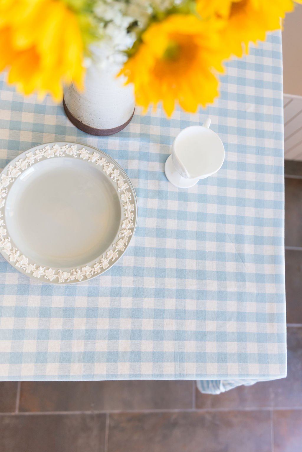 Galley & Fen Blue Ruffled Gingham Tablecloth