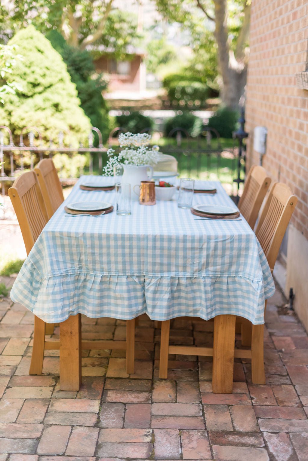 Galley & Fen Blue Ruffled Gingham Tablecloth