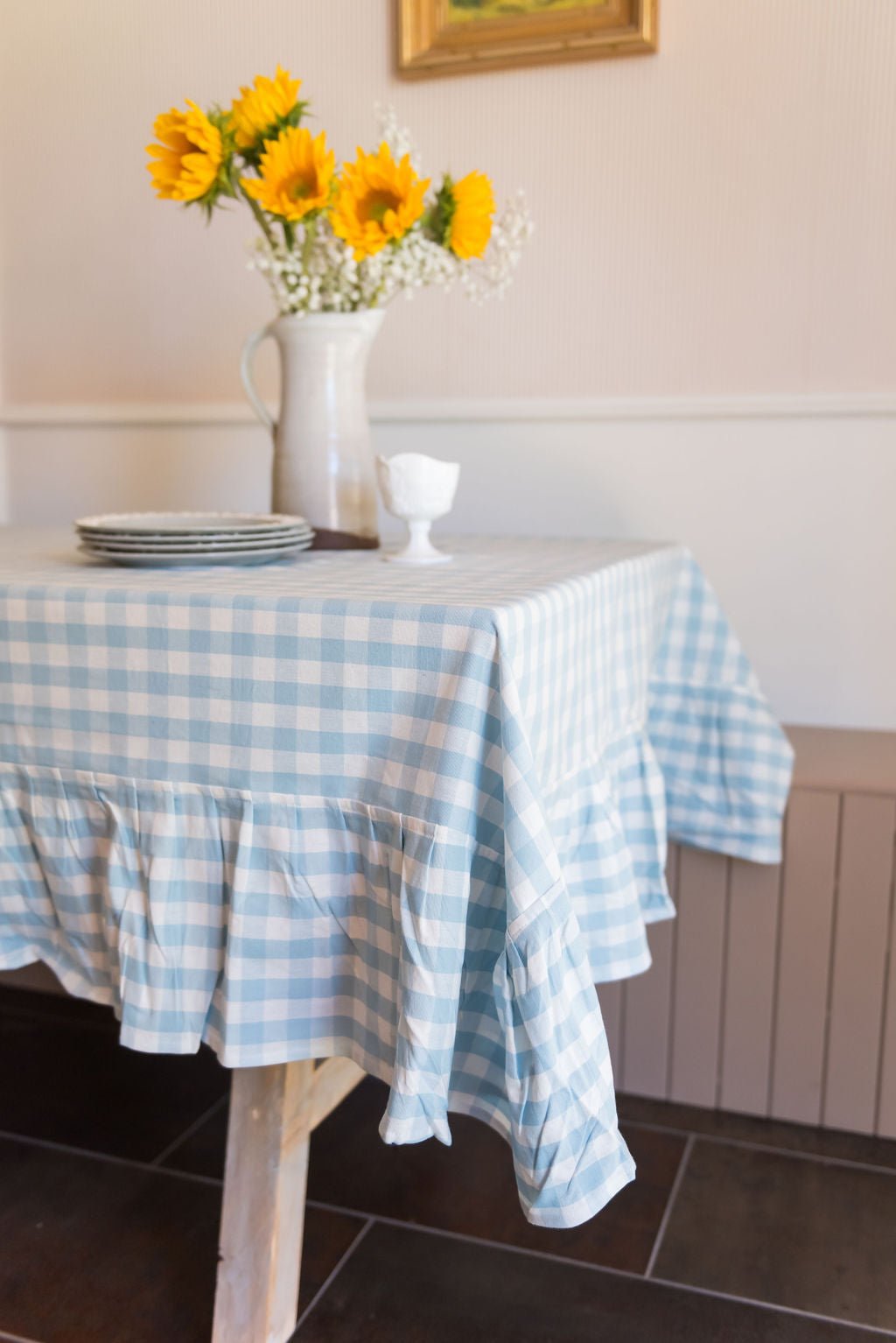 Galley & Fen Blue Ruffled Gingham Tablecloth