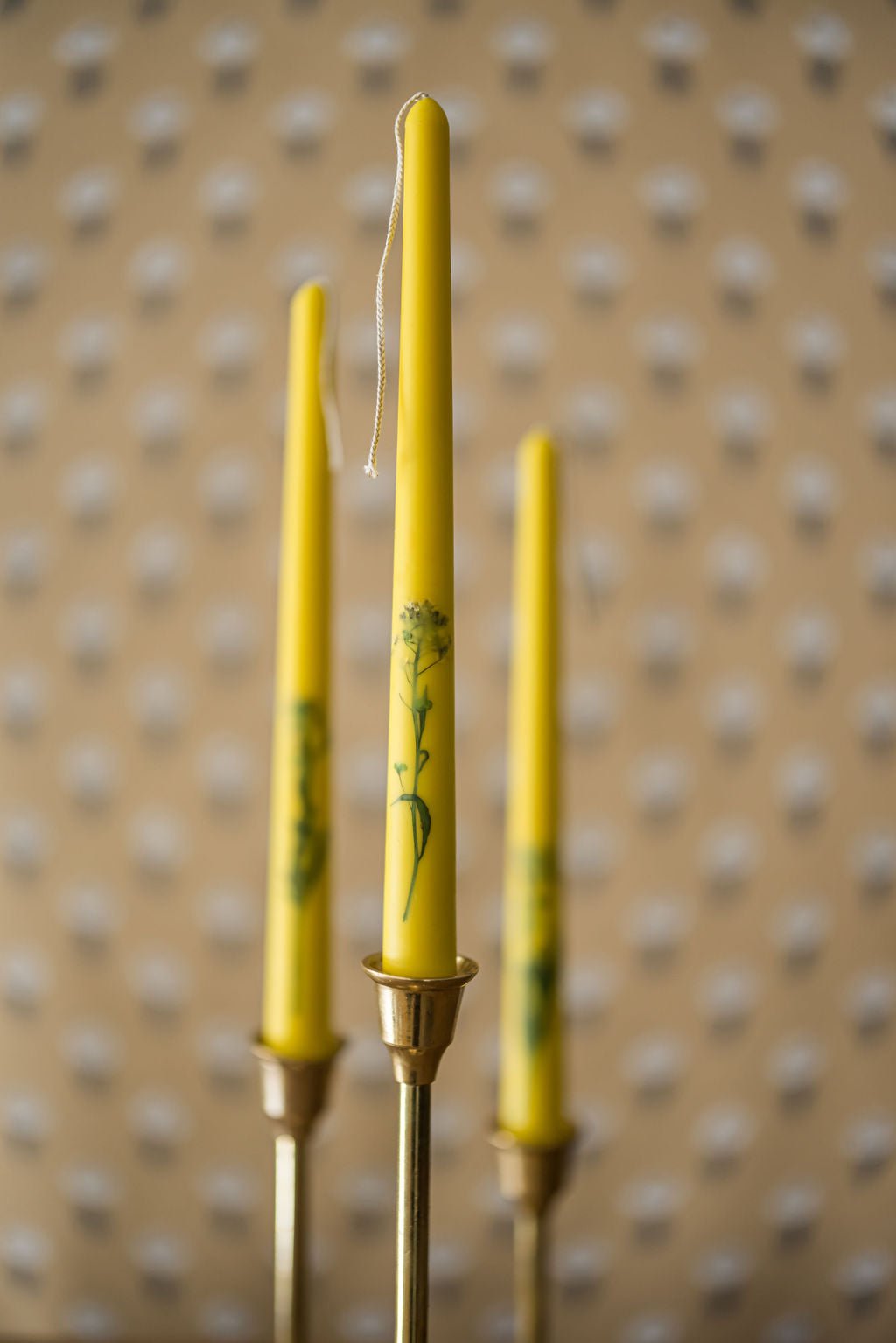 Galley & Fen Floral Inlaid Tapered Candles in Yellow - Set of 3