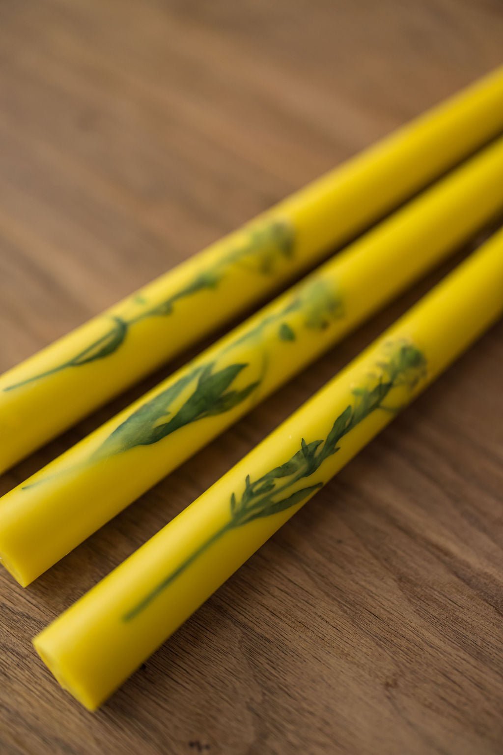 Galley & Fen Floral Inlaid Tapered Candles in Yellow - Set of 3