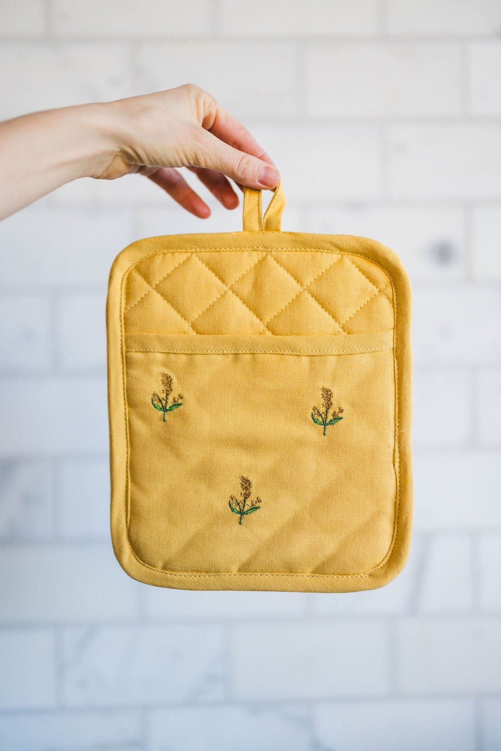 Galley & Fen Yellow Embroidered Pot Holder