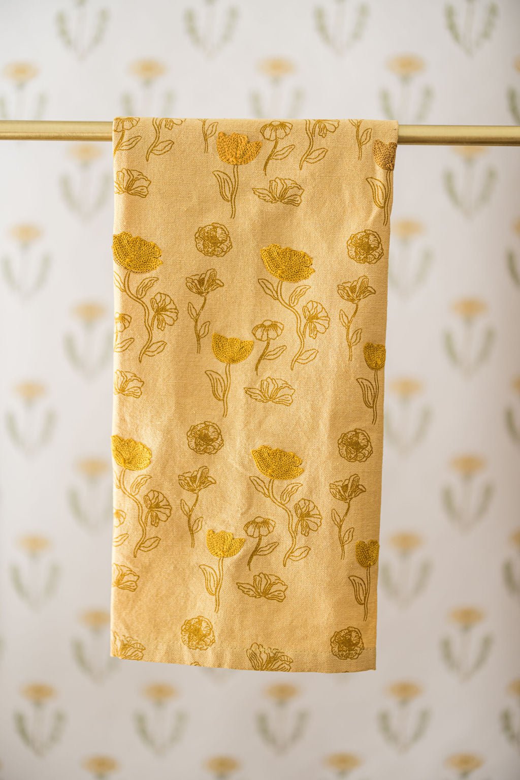 Galley & Fen Yellow Poppy Embroidered Dish Towel