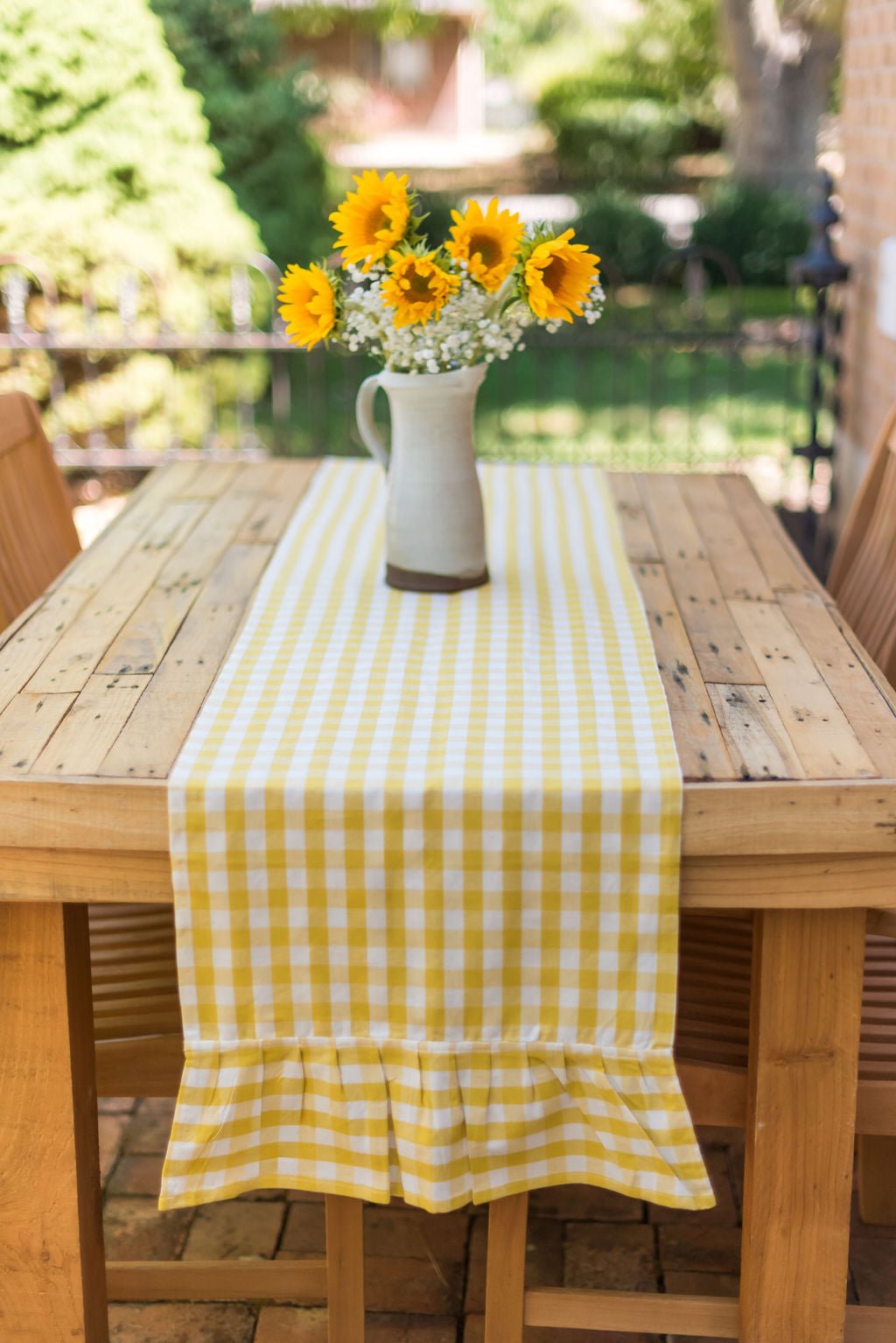 Galley & Fen Yellow Ruffled Gingham Table Runner