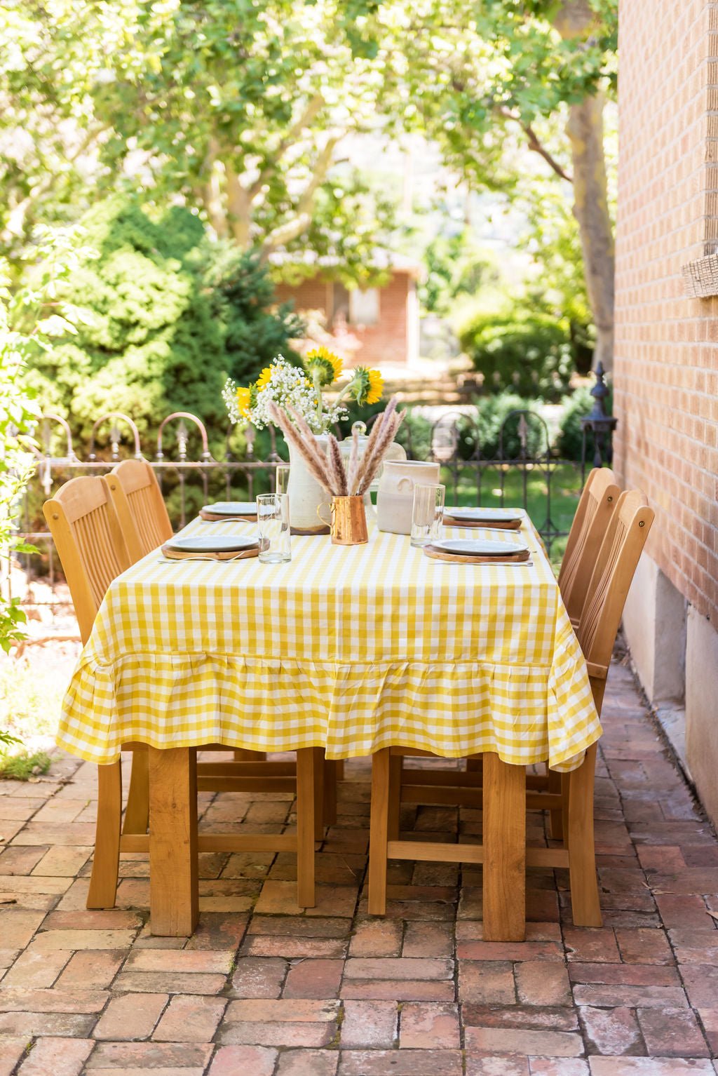 Galley & Fen Yellow Ruffled Gingham Tablecloth