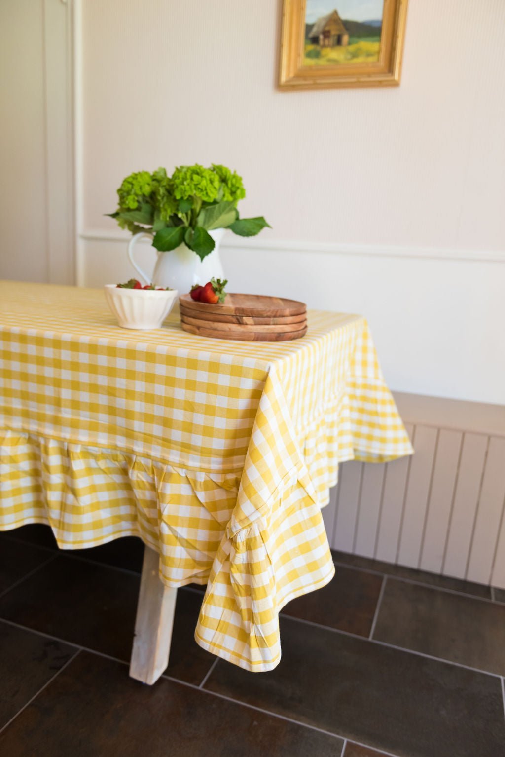 Galley & Fen Yellow Ruffled Gingham Tablecloth