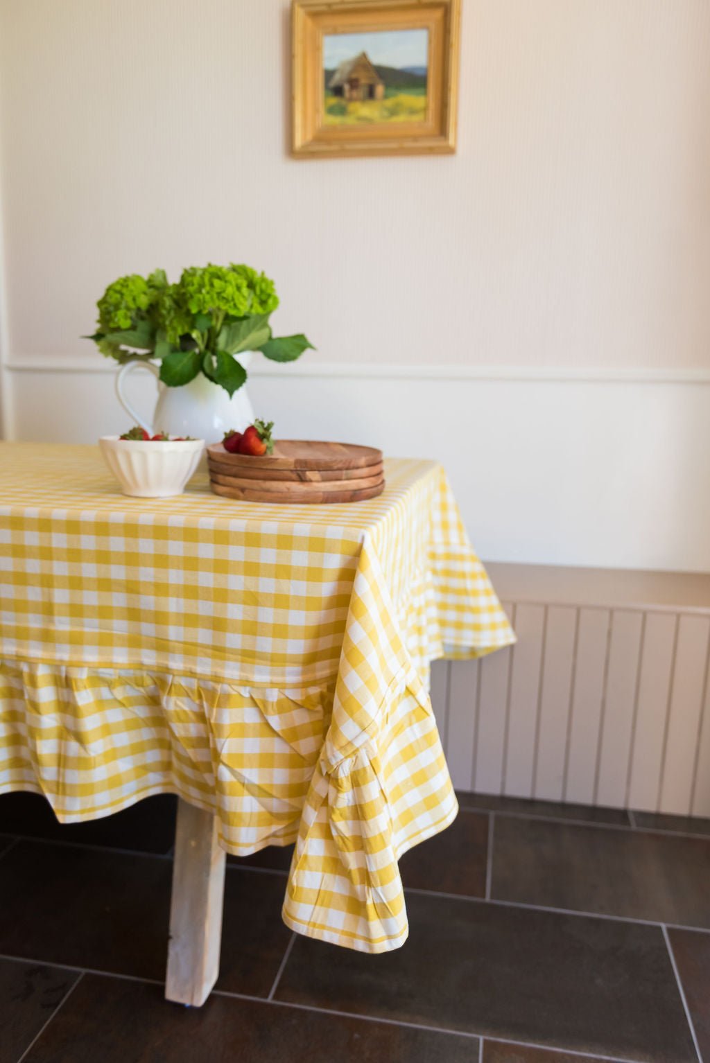 Galley & Fen Yellow Ruffled Gingham Tablecloth