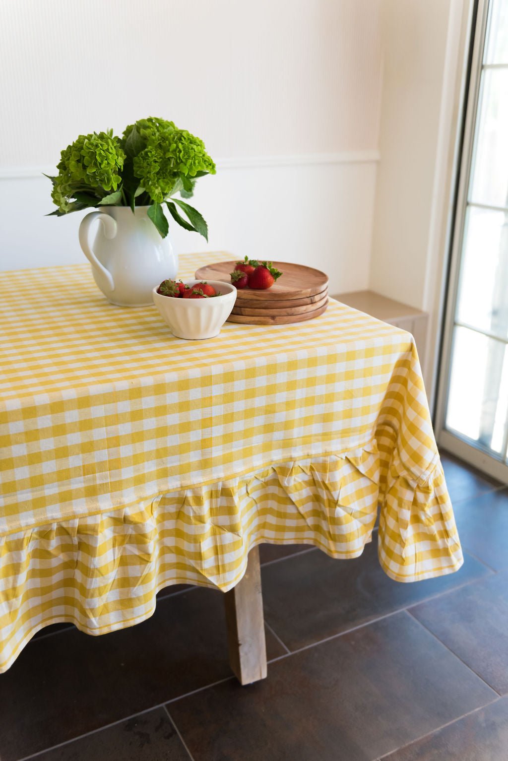 Galley & Fen Yellow Ruffled Gingham Tablecloth