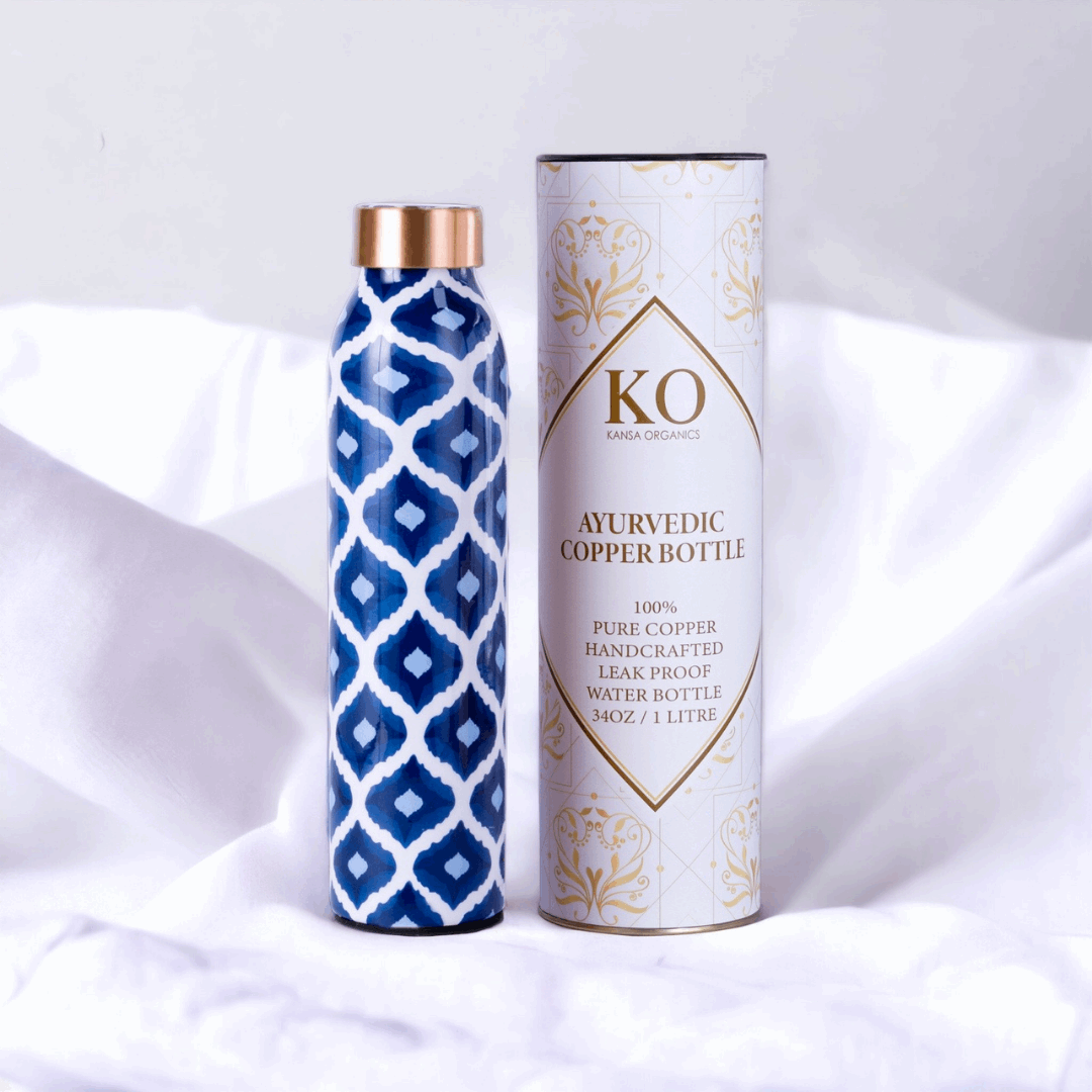 Kansa OrganicsStylish Copper Bottle - Blue Pattern - M.S Skincare