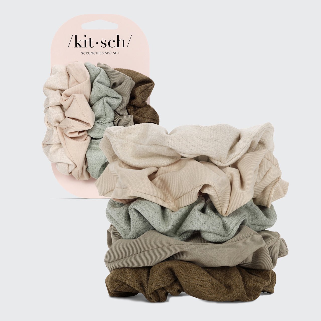 KITSCH Assorted Textured Scrunchies 5pc Set - Eucalyptus