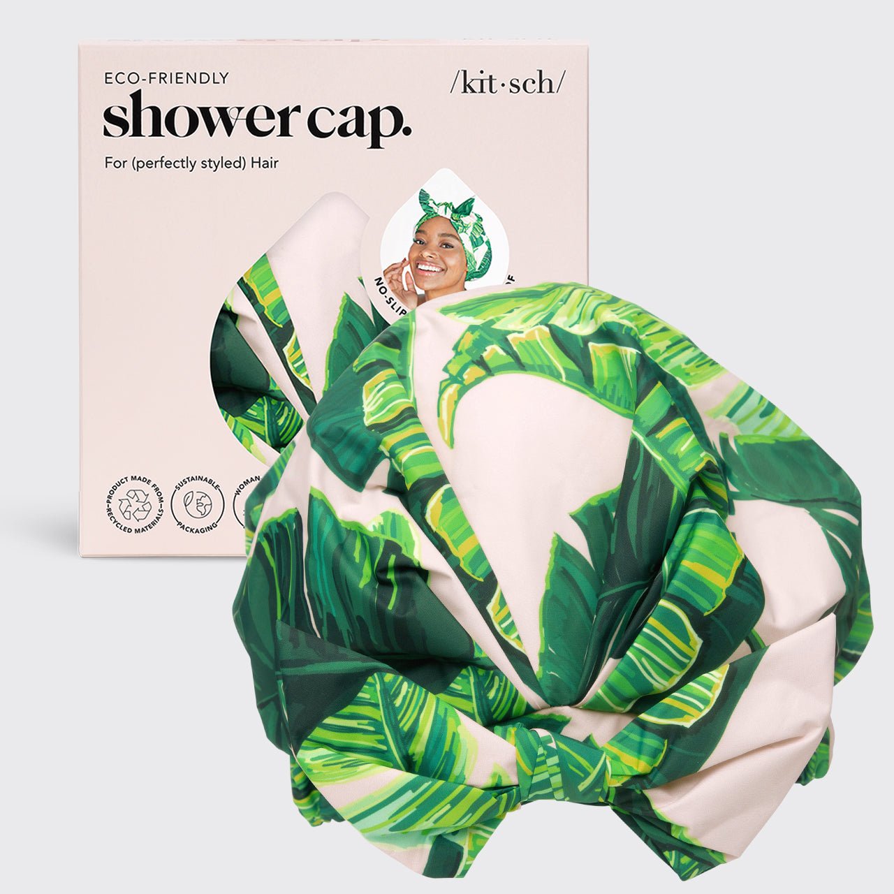 KITSCHRecycled Polyester Luxe Shower Cap - Palm Leaves - M.S Skincare