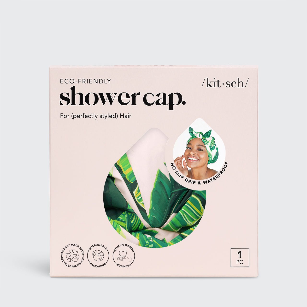 KITSCHRecycled Polyester Luxe Shower Cap - Palm Leaves - M.S Skincare