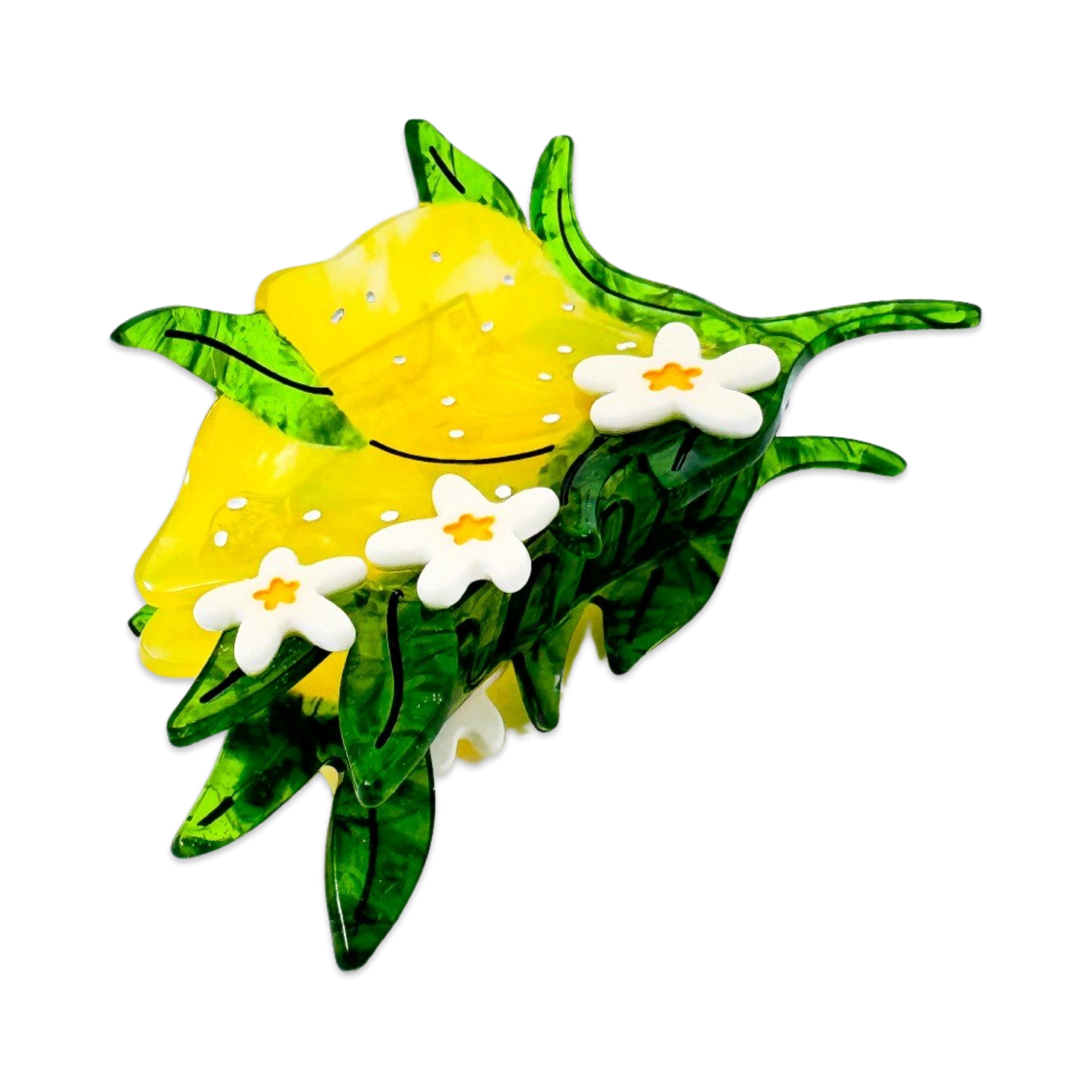 Large Lemon and Flowers Hair Claw Clip