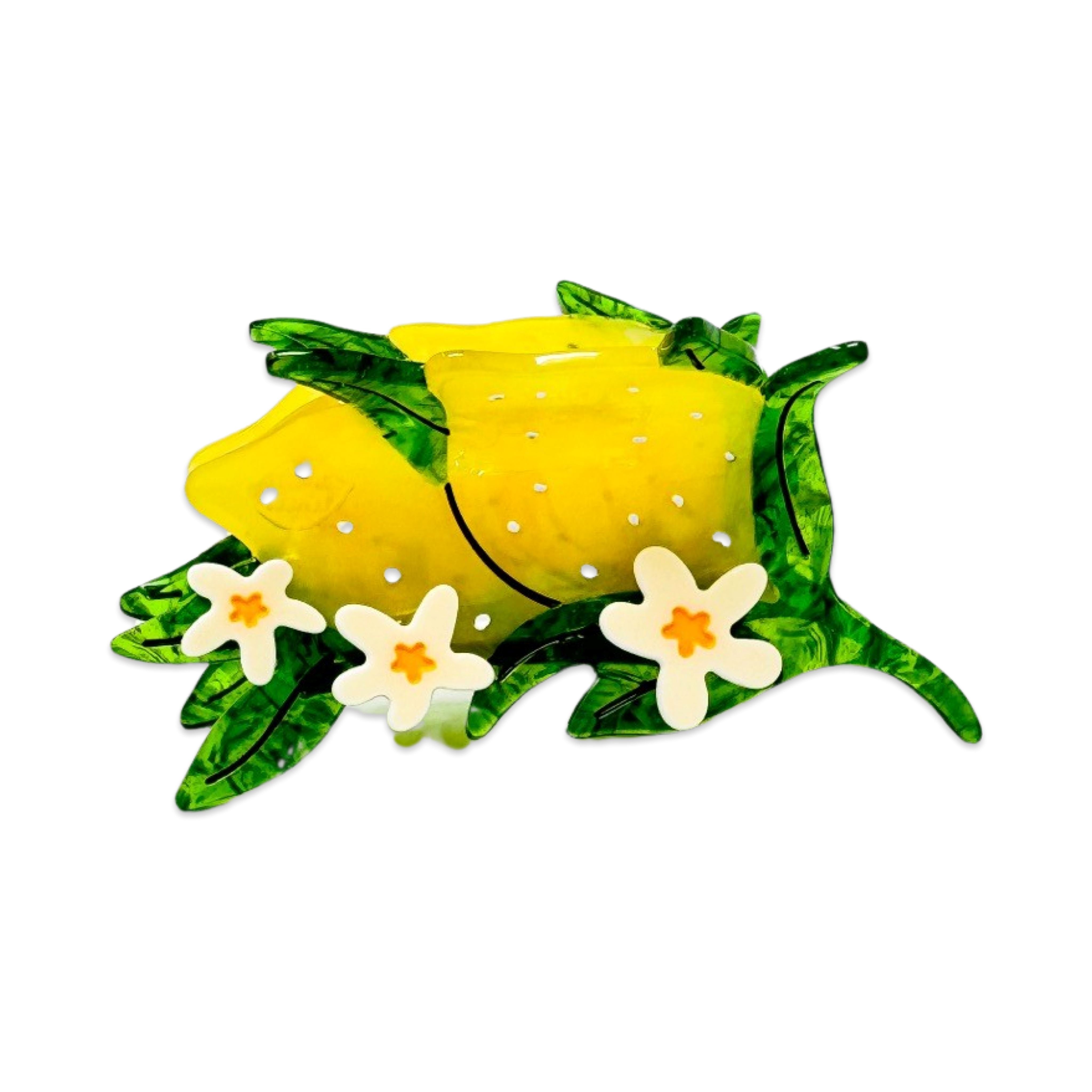 Large Lemon and Flowers Hair Claw Clip