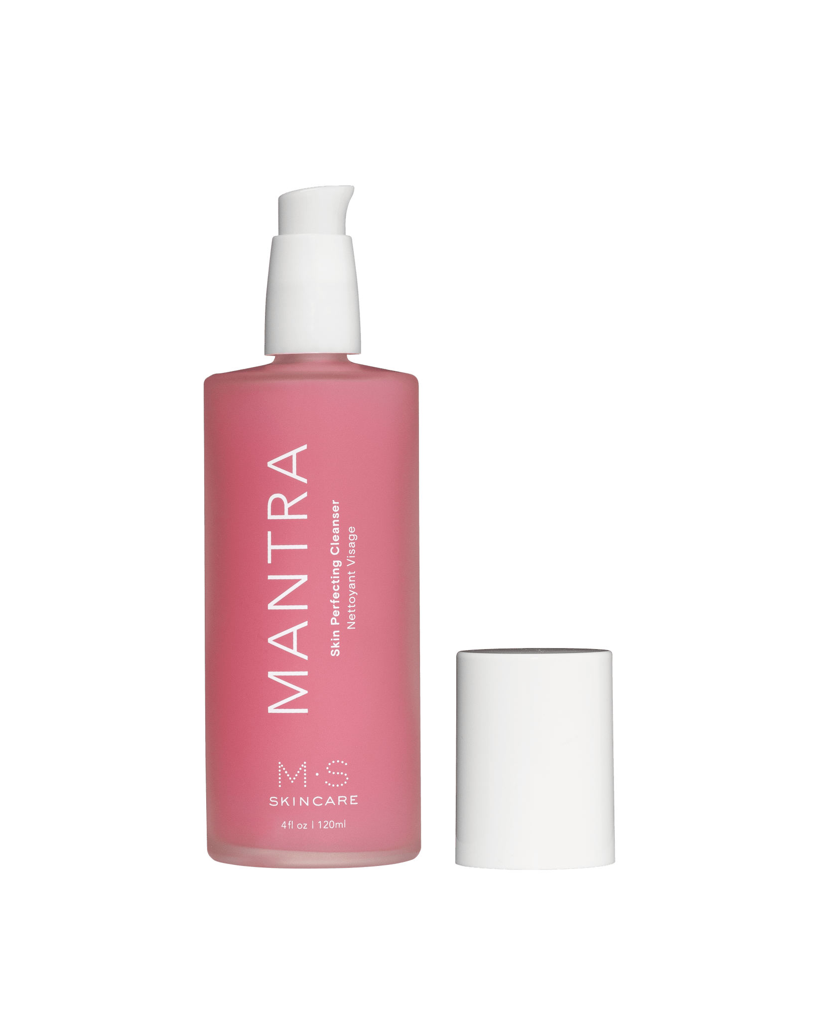 M.S Skincare MANTRA Skin Perfecting Cleanser -Ayurvedic Pink gel in a frosted white bottle with white printing