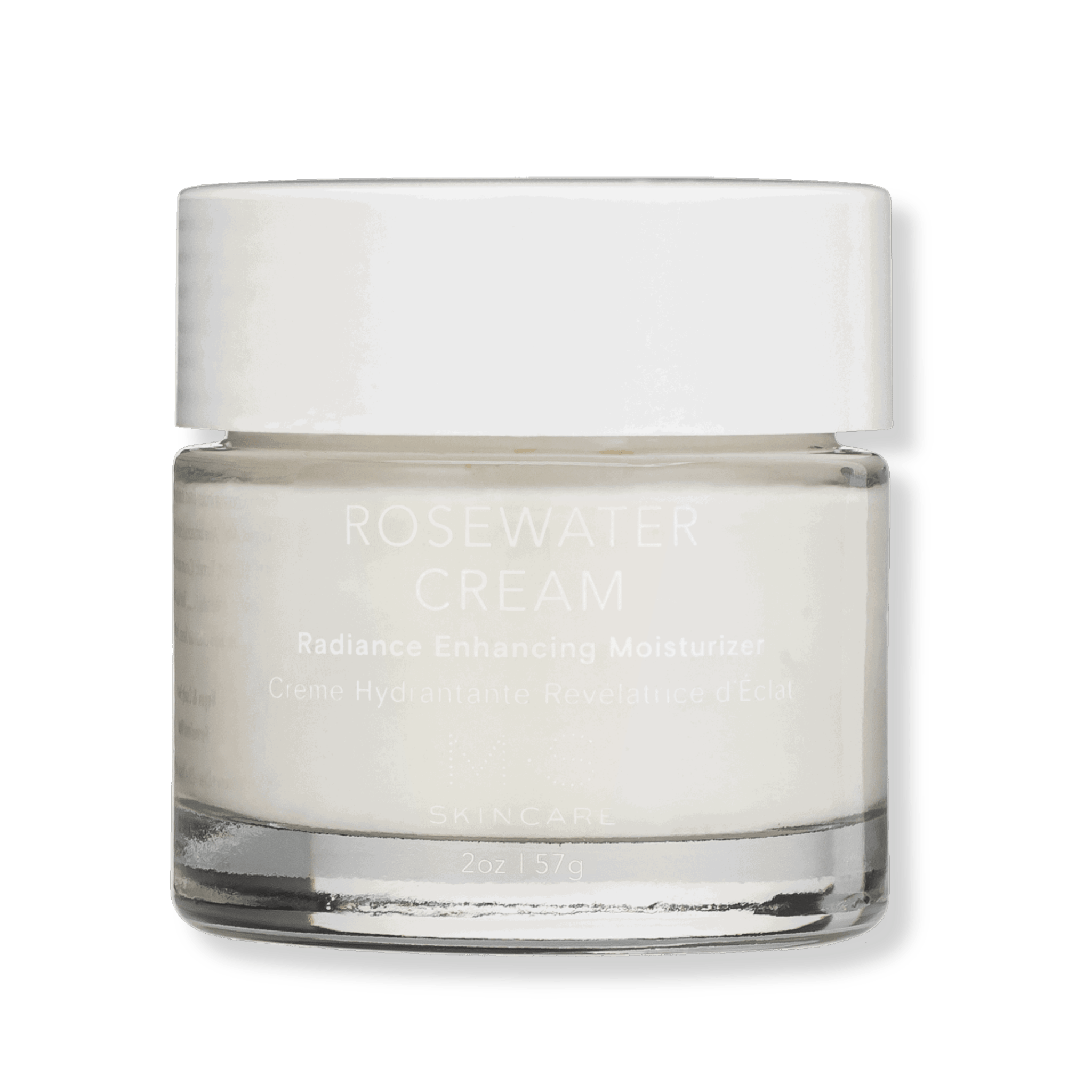 M.S Skincare ROSEWATER CREAM Radiance Moisturizer luxury skincare in a frosted white jar with white printing and cap.