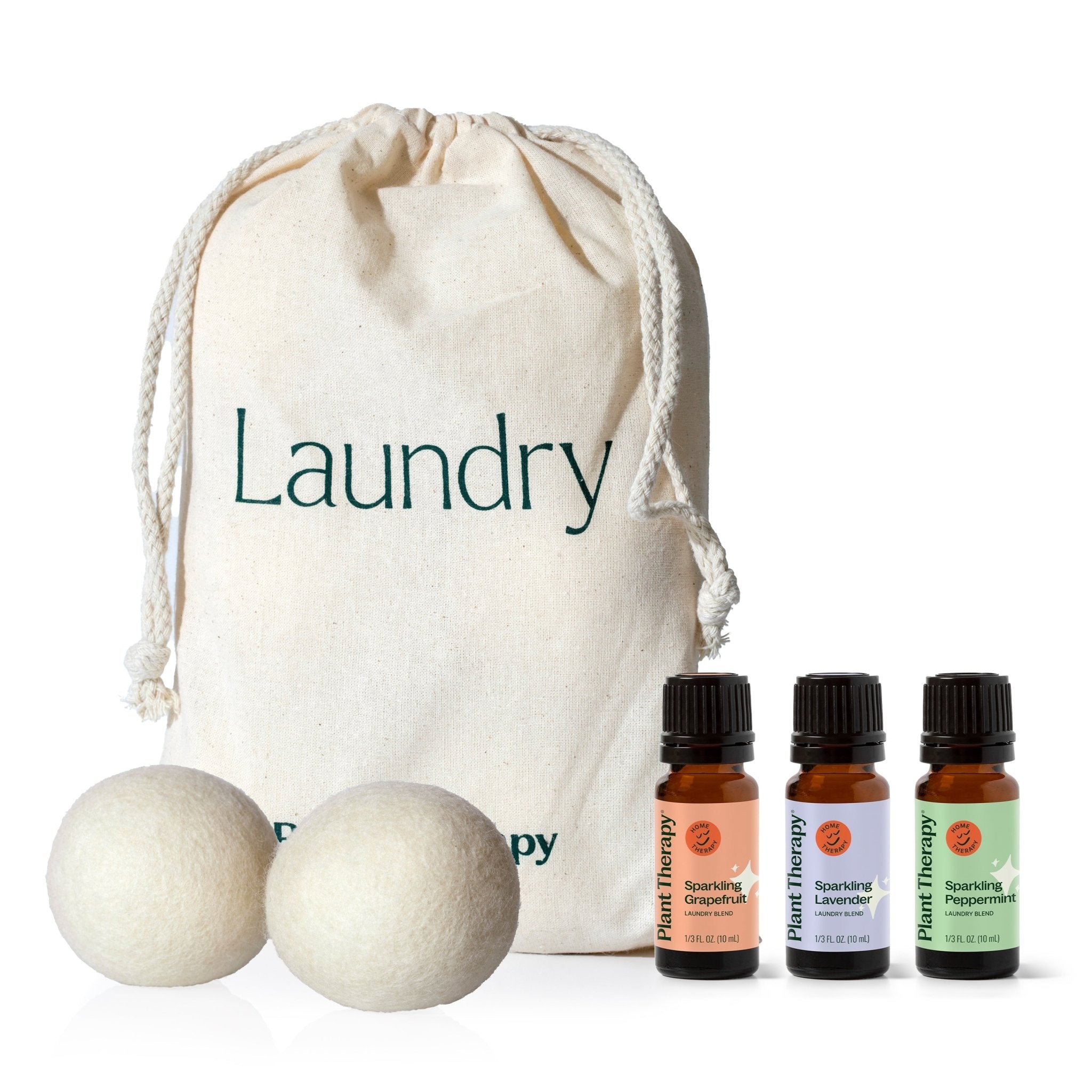 Plant Therapy Wool Dryer Balls 6 Pack and Sparkling Laundry Blend 3 Pack