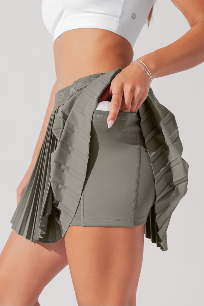 POPFLEX®Ace ‘em Pleated Skort - Rustic Olive - M.S Skincare