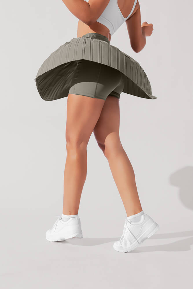 POPFLEX®Ace ‘em Pleated Skort - Rustic Olive - M.S Skincare