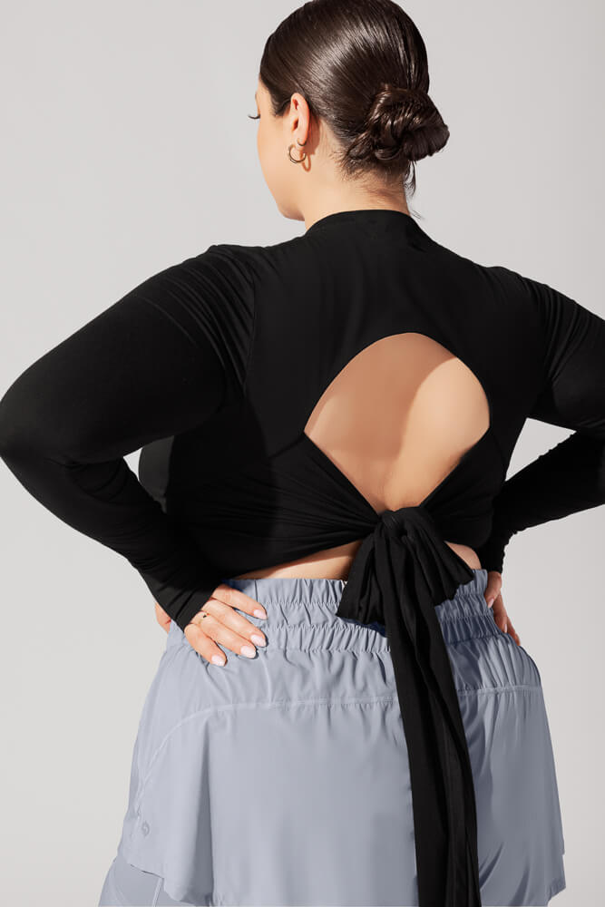 POPFLEX®Bow Back Reversible Long Sleeve Top - Black - M.S Skincare