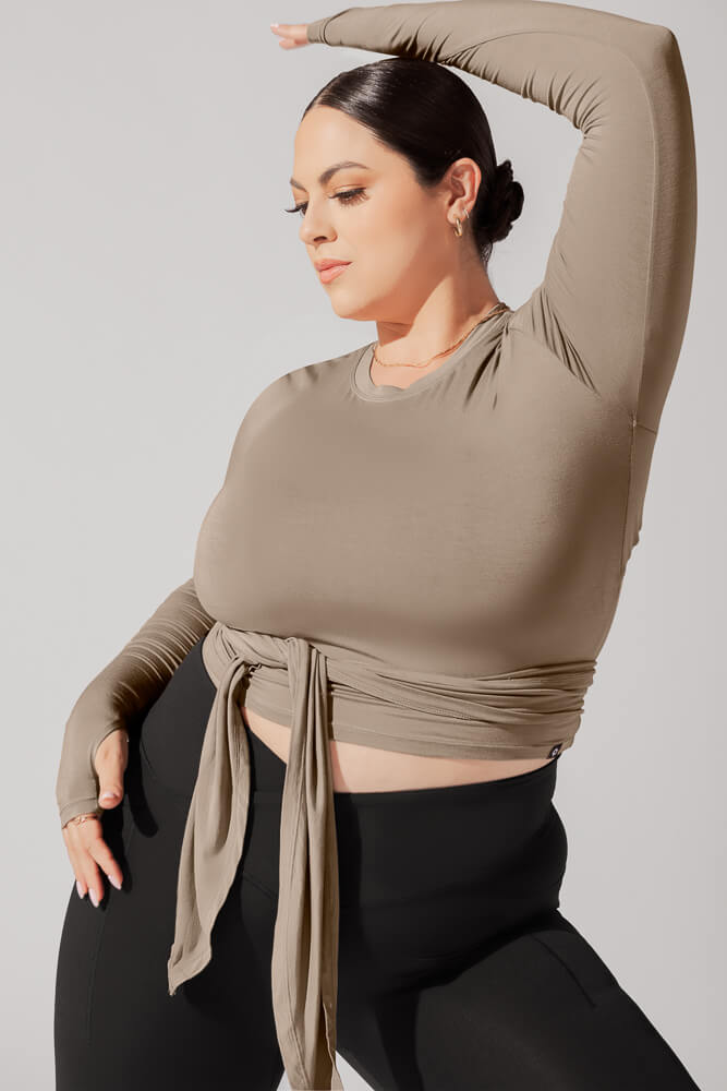 POPFLEX®Bow Back Reversible Long Sleeve Top - Shiitake - M.S Skincare