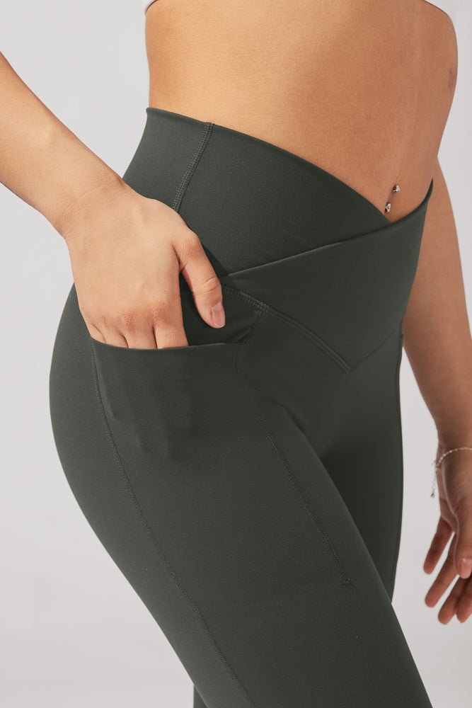 POPFLEX®Crisscross Hourglass® Flared Leggings with Pockets - Forestwood - M.S Skincare