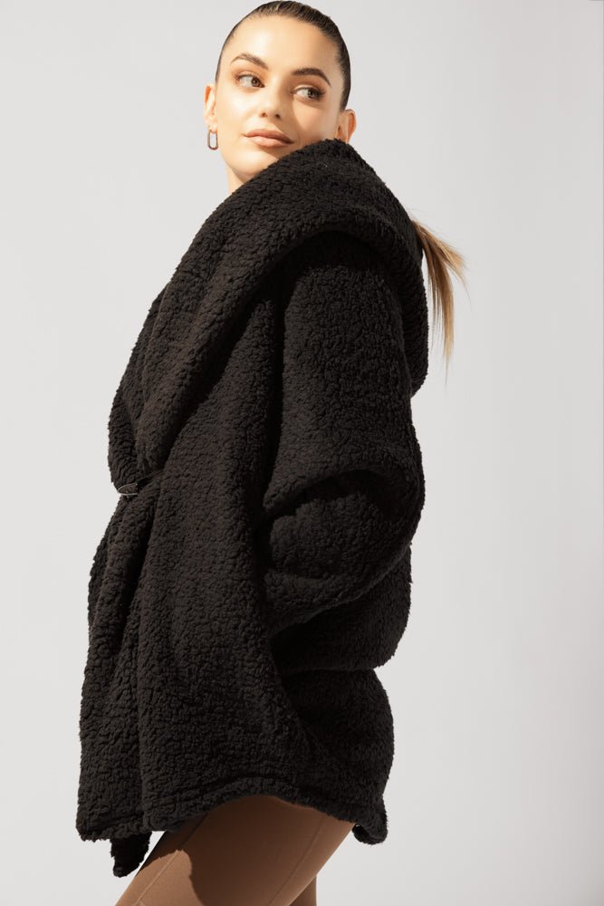 POPFLEX®Faux Sherpa Cocoon Coat - Black - M.S Skincare