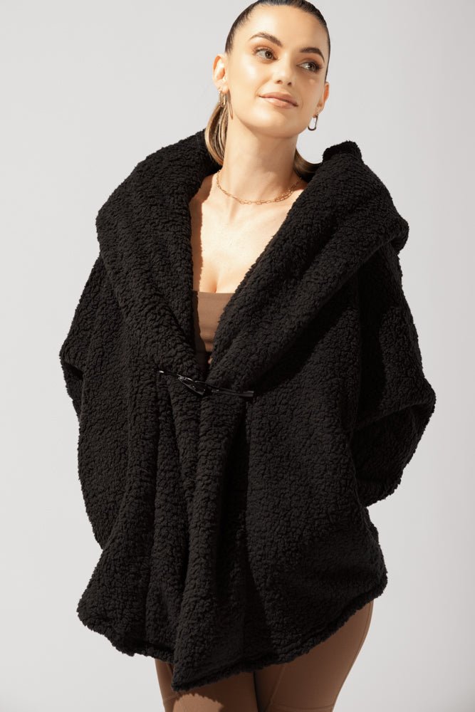 POPFLEX®Faux Sherpa Cocoon Coat - Black - M.S Skincare