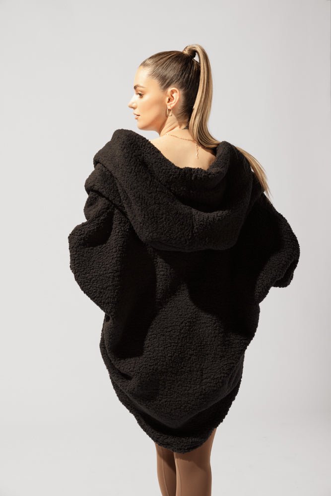 POPFLEX®Faux Sherpa Cocoon Coat - Black - M.S Skincare