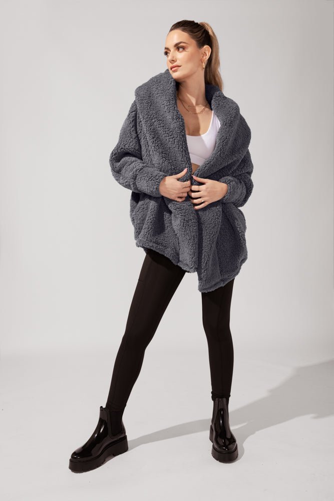 POPFLEX®Faux Sherpa Cocoon Coat - Cool Grey - M.S Skincare