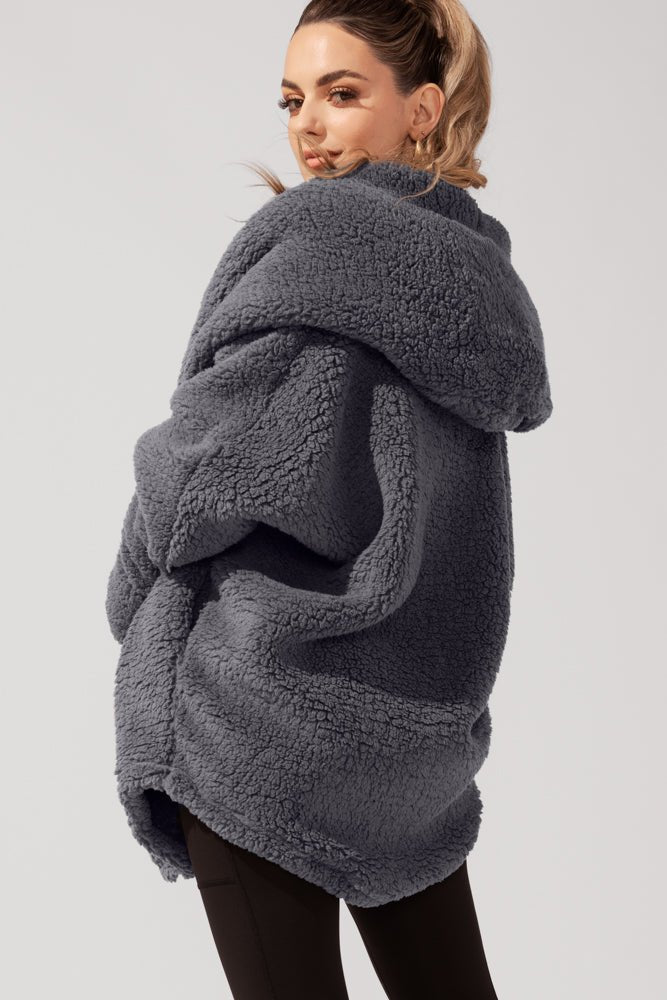 POPFLEX®Faux Sherpa Cocoon Coat - Cool Grey - M.S Skincare