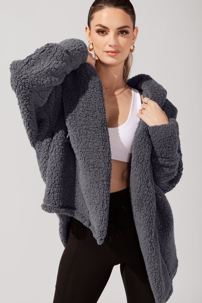 POPFLEX®Faux Sherpa Cocoon Coat - Cool Grey - M.S Skincare