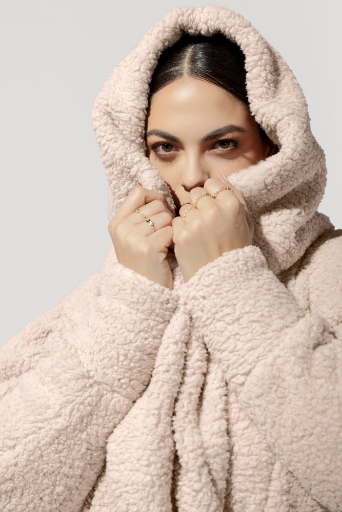 POPFLEX®Faux Sherpa Cocoon Coat - Taupe - M.S Skincare