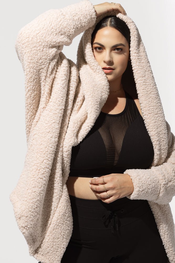 POPFLEX®Faux Sherpa Cocoon Coat - Taupe - M.S Skincare