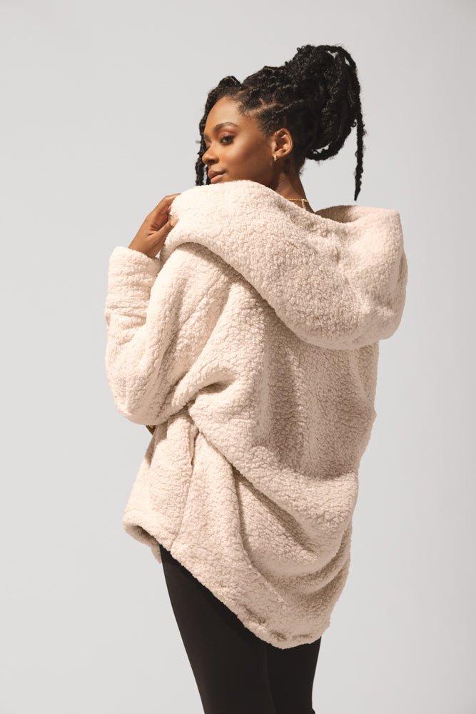 POPFLEX®Faux Sherpa Cocoon Coat - Taupe - M.S Skincare