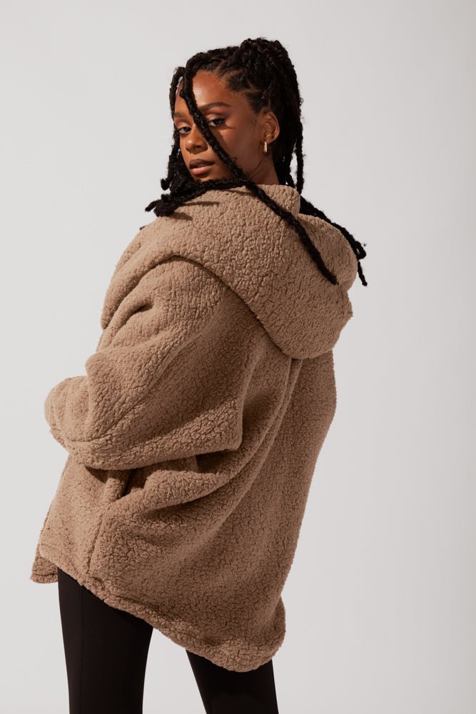 POPFLEX®Faux Sherpa Cocoon Coat - Teddy Bear Brown - M.S Skincare