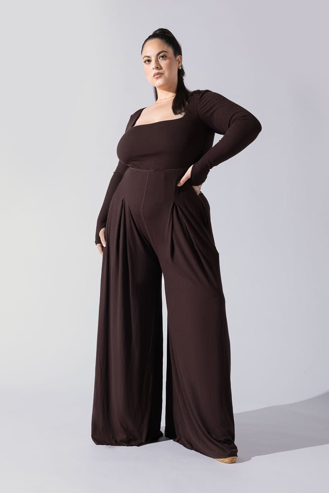 POPFLEX®Go With The Flow Long Sleeve Jumpsuit - Cocoa - M.S Skincare