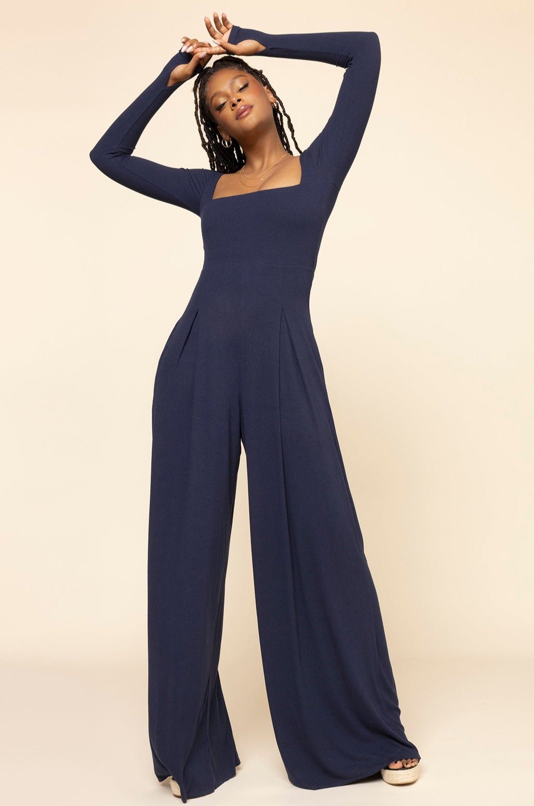 POPFLEX®Go With The Flow Long Sleeve Jumpsuit - Cosmic Navy - M.S Skincare