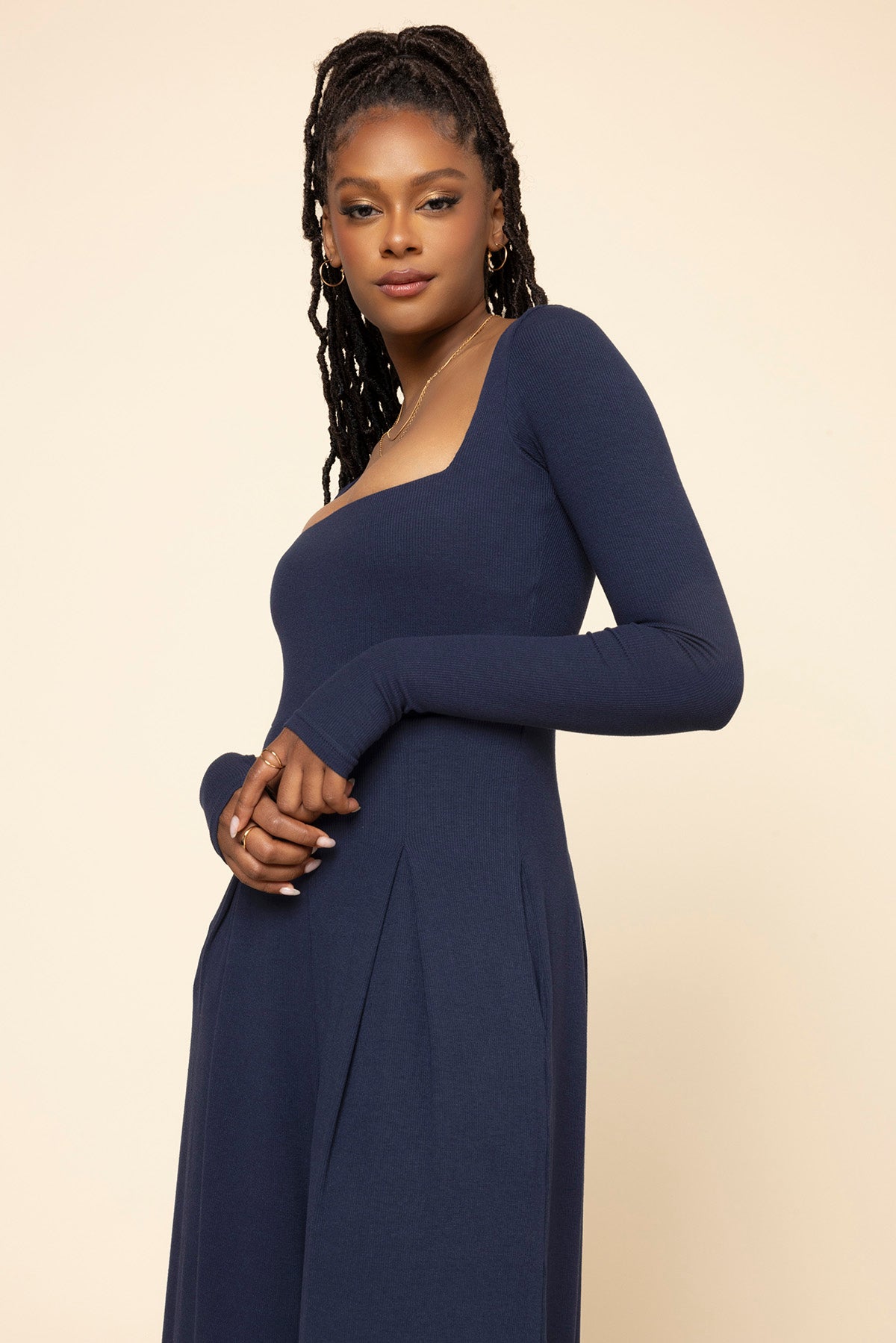 POPFLEX®Go With The Flow Long Sleeve Jumpsuit - Cosmic Navy - M.S Skincare