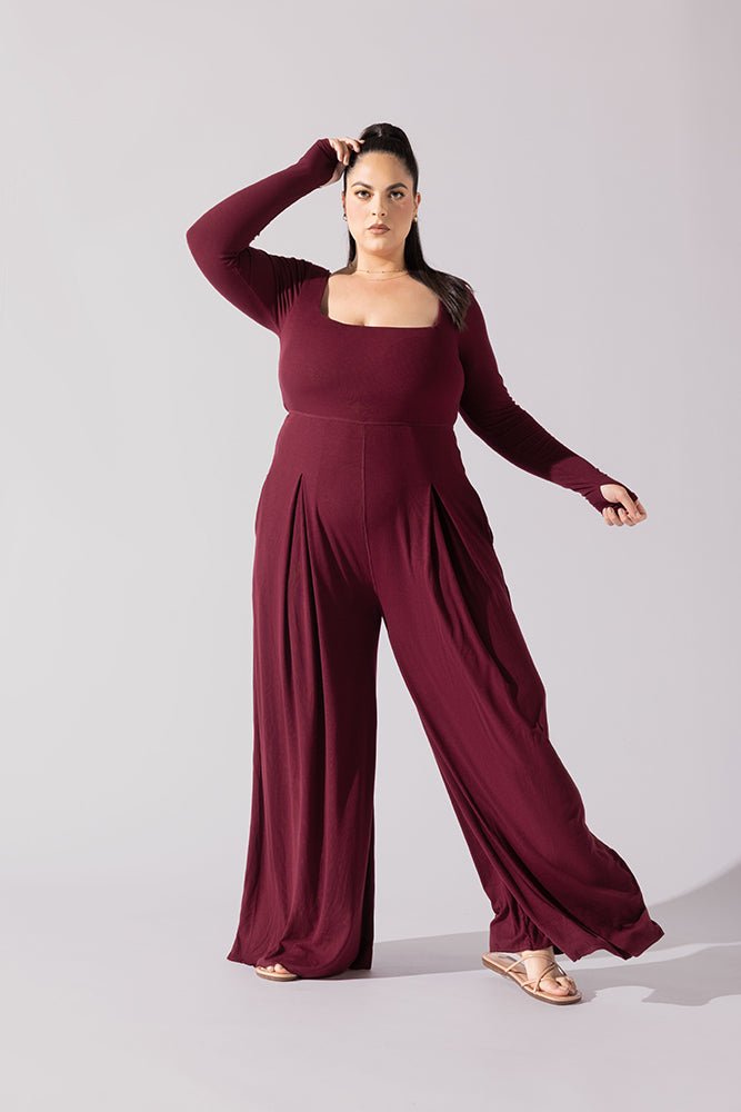 POPFLEX®Go With The Flow Long Sleeve Jumpsuit - Garnet - M.S Skincare