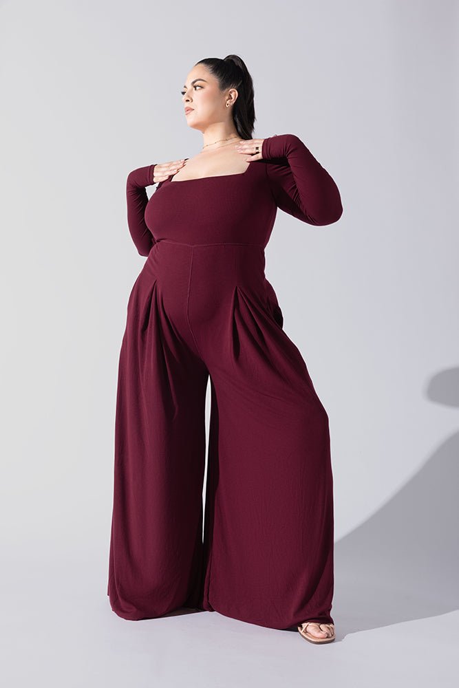 POPFLEX®Go With The Flow Long Sleeve Jumpsuit - Garnet - M.S Skincare