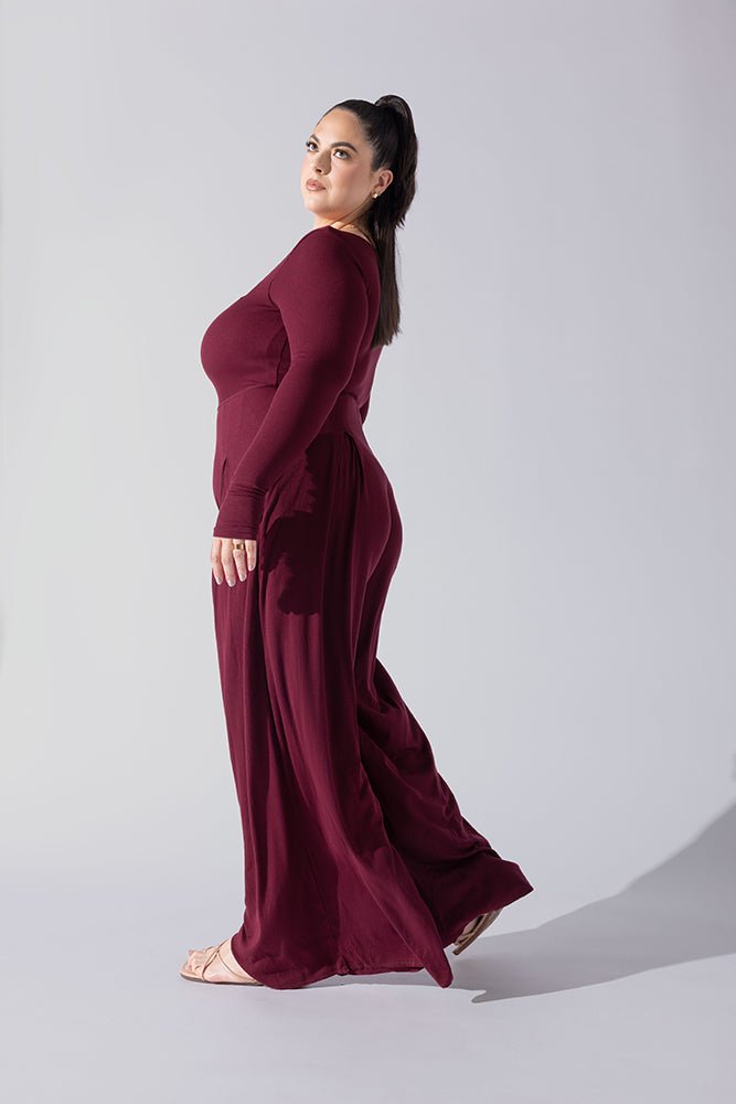 POPFLEX®Go With The Flow Long Sleeve Jumpsuit - Garnet - M.S Skincare