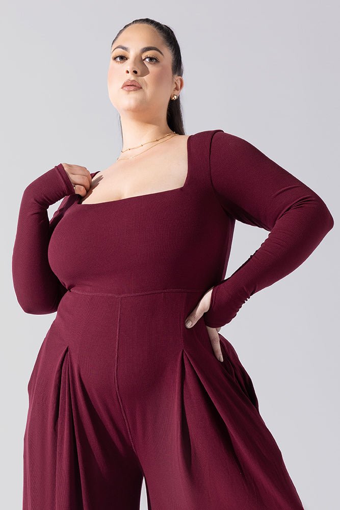 POPFLEX®Go With The Flow Long Sleeve Jumpsuit - Garnet - M.S Skincare