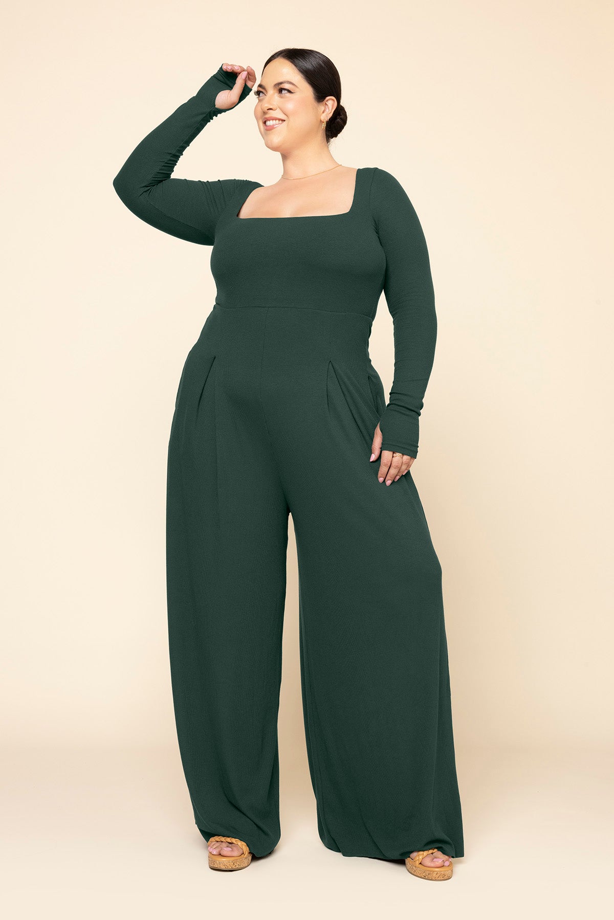 POPFLEX®Go With The Flow Long Sleeve Jumpsuit - Pine - M.S Skincare