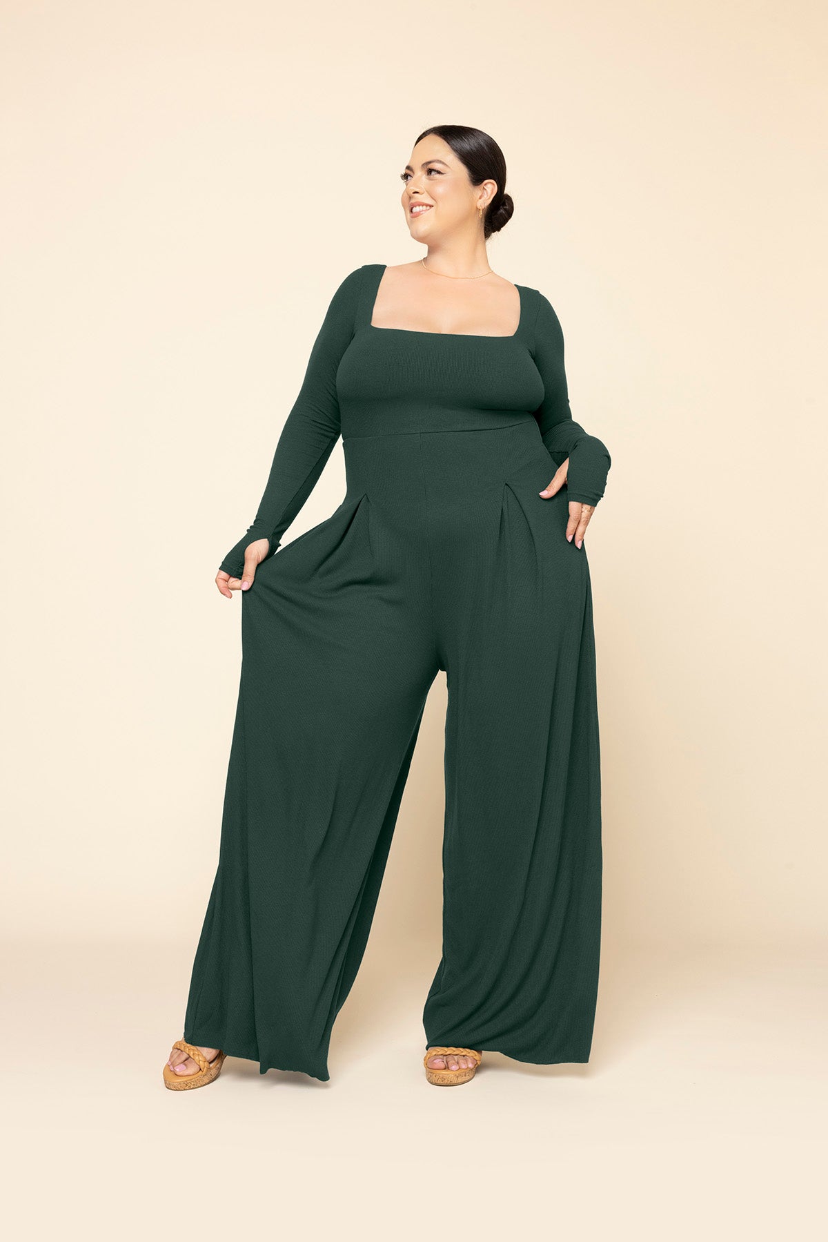 POPFLEX®Go With The Flow Long Sleeve Jumpsuit - Pine - M.S Skincare