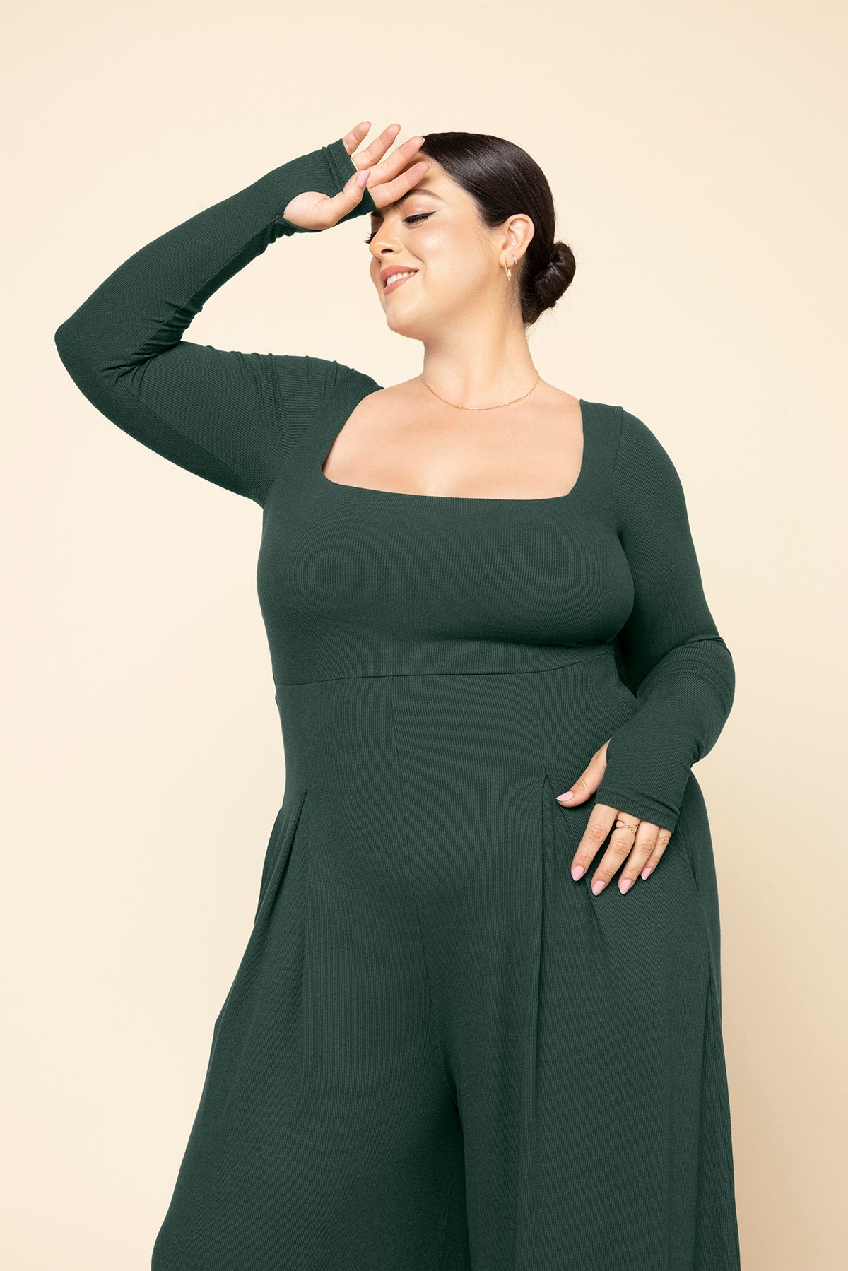 POPFLEX®Go With The Flow Long Sleeve Jumpsuit - Pine - M.S Skincare