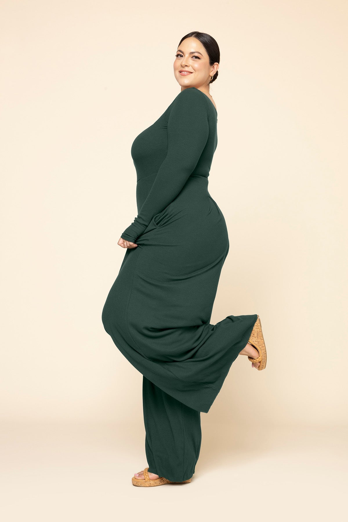 POPFLEX®Go With The Flow Long Sleeve Jumpsuit - Pine - M.S Skincare