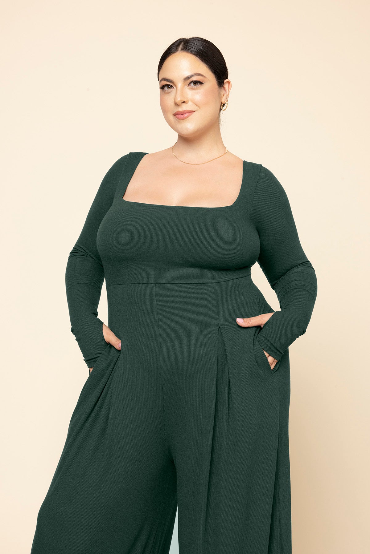 POPFLEX®Go With The Flow Long Sleeve Jumpsuit - Pine - M.S Skincare